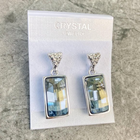 Austrian Crystal Occasion Earrings Dangle Silver - Picture 5 of 7